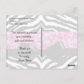 Hot Pink Sparkle Zebra Girly Girl Bedankt Opmerkin Briefkaart (Achterkant)