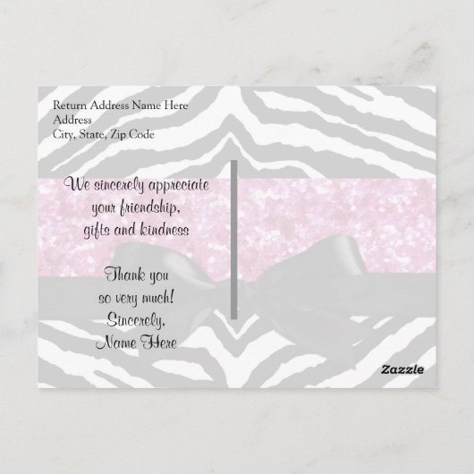 Hot Pink Sparkle Zebra Girly Girl Bedankt Opmerkin Briefkaart (Achterkant)