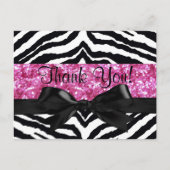Hot Pink Sparkle Zebra Girly Girl Bedankt Opmerkin Briefkaart (Voorkant)