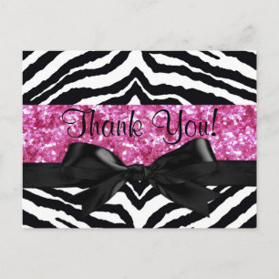 Hot Pink Sparkle Zebra Girly Opmerking: Briefkaart