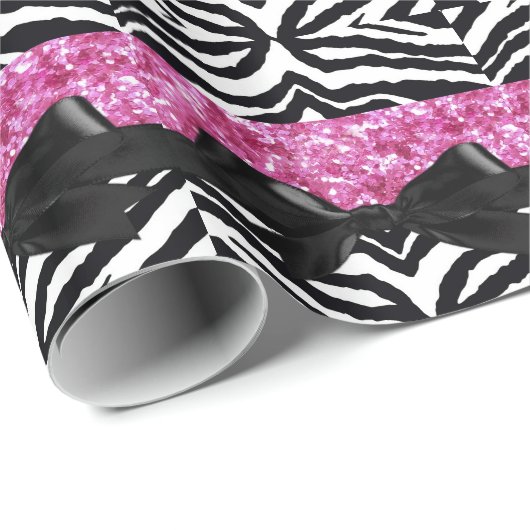 Hot Pink Sparkle Zebra Girly's Cadeaupapier (Rol Hoek)