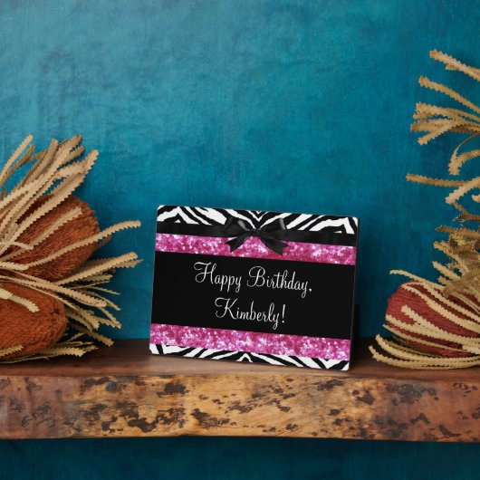 Hot Pink Sparkle Zebra Girly's Fotoplaat (Zijkant)