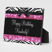 Hot Pink Sparkle Zebra Girly's Fotoplaat (Zijkant)