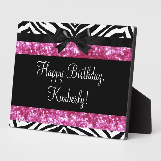 Hot Pink Sparkle Zebra Girly's Fotoplaat (Zijkant)