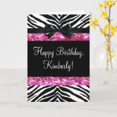 Hot Pink Sparkle Zebra Girly's Kaart (Gele Bloem)