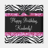 Hot Pink Sparkle Zebra Girly's Magneet (Voorkant)