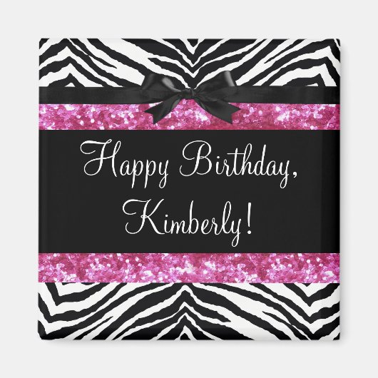 Hot Pink Sparkle Zebra Girly's Magneet (Voorkant)