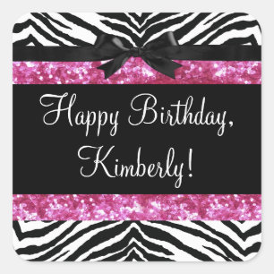Hot Pink Sparkle Zebra Girly's Vierkante Sticker