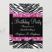 Hot Pink Sparkle Zebra Meisje Verjaardag Kaart (Voorkant / Achterkant)