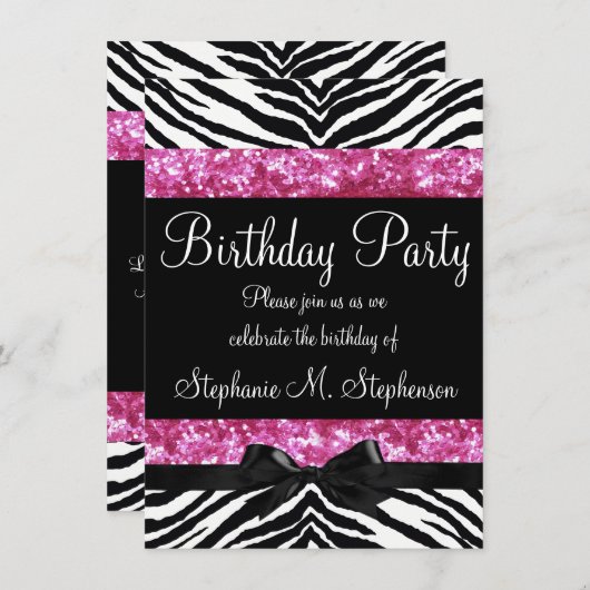 Hot Pink Sparkle Zebra Meisje Verjaardag Kaart (Voorkant / Achterkant)
