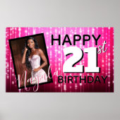 Hot Pink Sparkles| Monogram| AGE| Foto Birthday Poster (Voorkant)