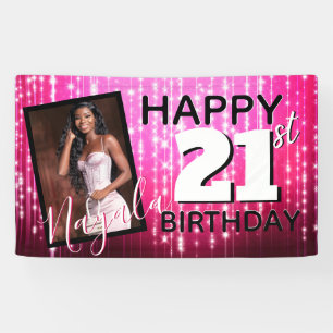 Hot Pink Sparkles  Monogram  AGE  Foto Birthday Spandoek