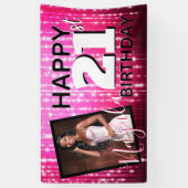 Hot Pink Sparkles| Monogram| AGE| Foto Birthday Spandoek (Verticaal)