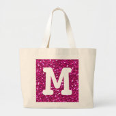 Hot Pink Sparkly Faux Glitter Kijk Monogram Grote Tote Bag (Voorkant)
