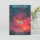 Hot Pink Spiderweb Sunset Creepy Halloween Party Kaart (Staand voorkant)