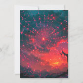 Hot Pink Spiderweb Sunset Creepy Halloween Party Kaart (Achterkant)