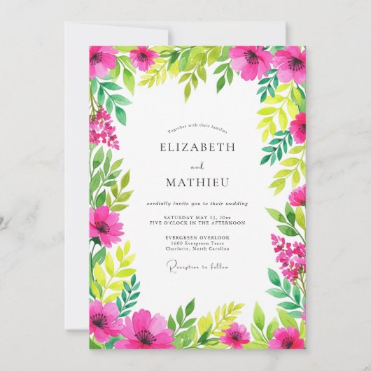 Hot Pink Spirited Spring Wedding Kaart (Voorkant)