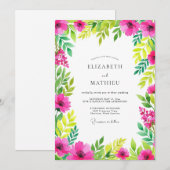 Hot Pink Spirited Spring Wedding Kaart (Voorkant / Achterkant)