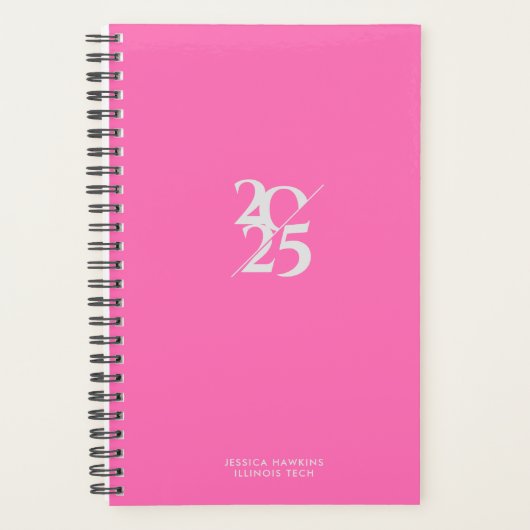Hot Pink Split Jaar Spiral Wekelijks Planner (Voorkant)