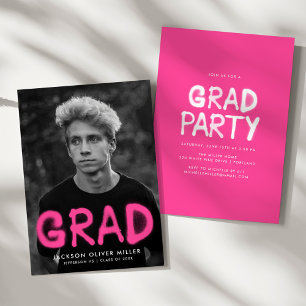 Hot Pink Spray Paint Photo Graduation Party Kaart