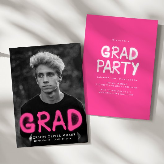Hot Pink Spray Paint Photo Graduation Party Kaart