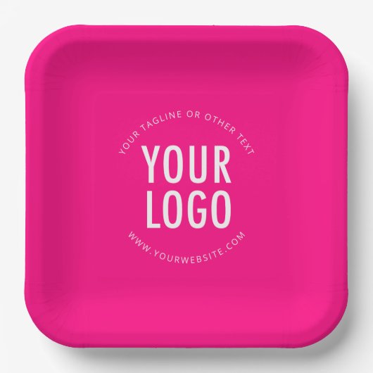 Hot Pink Square Paper Plates Custom Logo Printed Papieren Bordje (Voorkant)