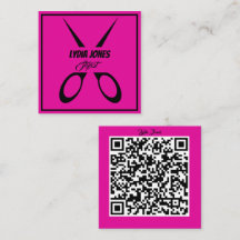 Hot Pink Square Stylist Visitekaartje met QR-code
