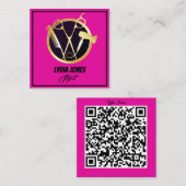 Hot Pink Square Stylist Visitekaartje met QR-code (Voorkant / Achterkant)