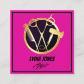 Hot Pink Square Stylist Visitekaartje met QR-code (Voorkant)