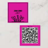 Hot Pink Square Stylist Visitekaartje met QR-code (Voorkant / Achterkant)
