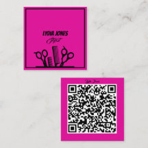 Hot Pink Square Stylist Visitekaartje met QR-code