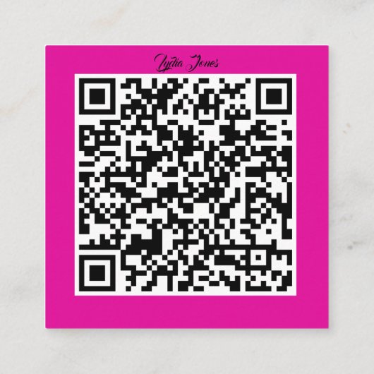Hot Pink Square Stylist Visitekaartje met QR-code (Achterkant)