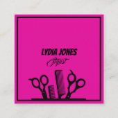 Hot Pink Square Stylist Visitekaartje met QR-code (Voorkant)