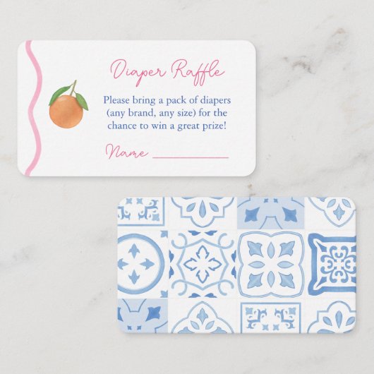 Hot Pink Squiggle Citrus Baby shower Luier Raffle Informatiekaartje (Voorkant / Achterkant)