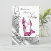 Hot Pink stapt op naar 50 verjaardagsfeestje Kaart (Staand voorkant)