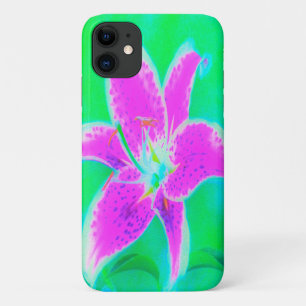 Hot Pink Stargazer Lily op Turquoise en Green Case-Mate iPhone Case
