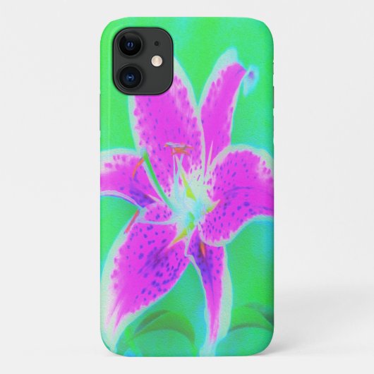 Hot Pink Stargazer Lily op Turquoise en Green Case-Mate iPhone Case (Achterkant)