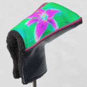 Hot Pink Stargazer Lily op Turquoise en Green Golfheadcover (3/4 voorkant)