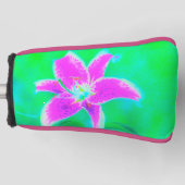 Hot Pink Stargazer Lily op Turquoise en Green Golfheadcover (Voorkant)