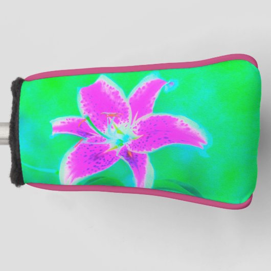 Hot Pink Stargazer Lily op Turquoise en Green Golfheadcover (Voorkant)