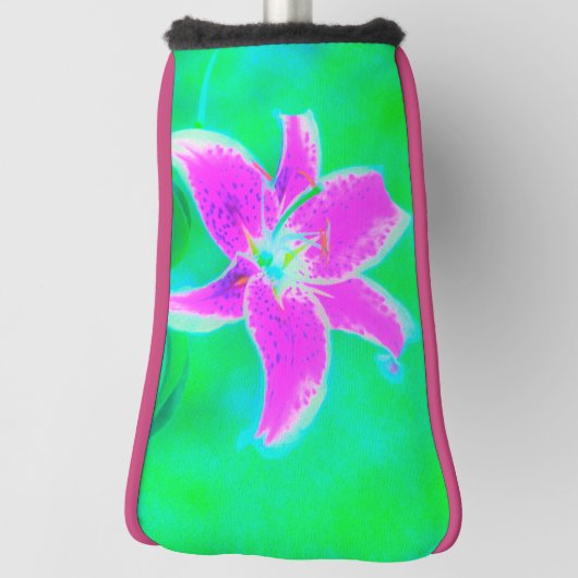 Hot Pink Stargazer Lily op Turquoise en Green Golfheadcover (Draai 90)