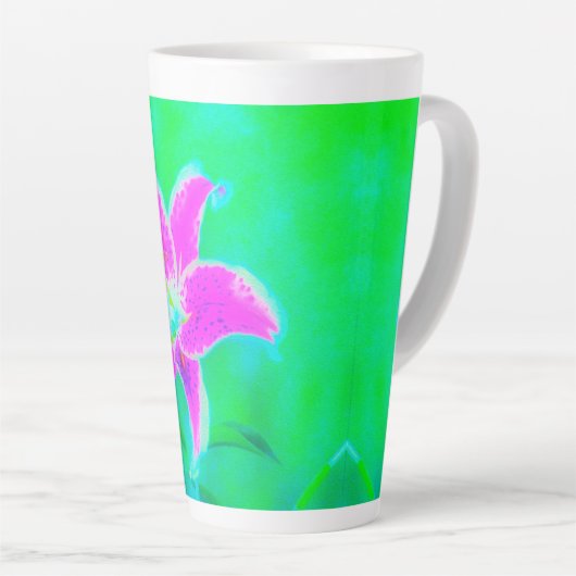 Hot Pink Stargazer Lily op Turquoise en Green Latte Mok (Rechterhoek)