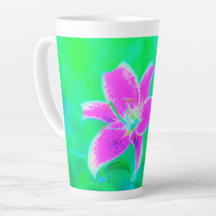 Hot Pink Stargazer Lily op Turquoise en Green Latte Mok