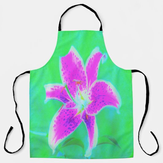 Hot Pink Stargazer Lily op Turquoise en Green Schort (Voorkant)