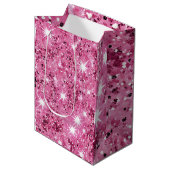 Hot Pink Stars Sequin Glitter Medium Cadeauzakje (Voorkant Gekanteld)