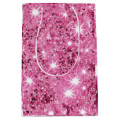 Hot Pink Stars Sequin Glitter Medium Cadeauzakje (Voorkant)