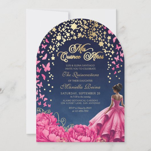 Hot Pink Sterrennacht Quinceanera Kaart (Voorkant)