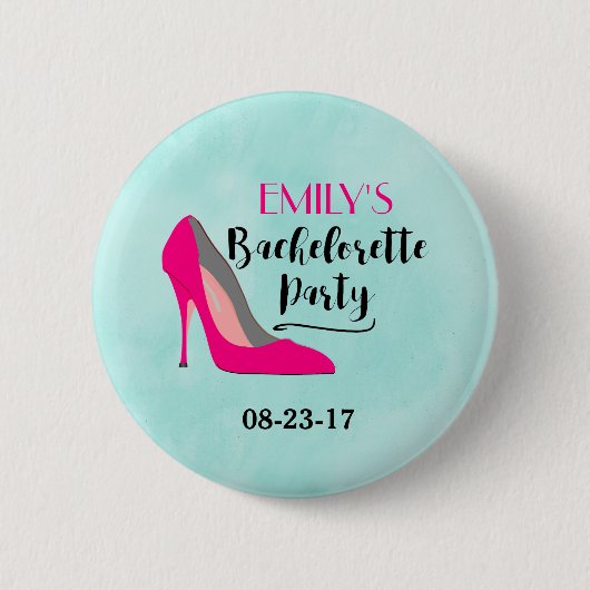 Hot Pink Stiletto High Hiel Bachelorette Party Ronde Button 5,7 Cm (Voorkant)