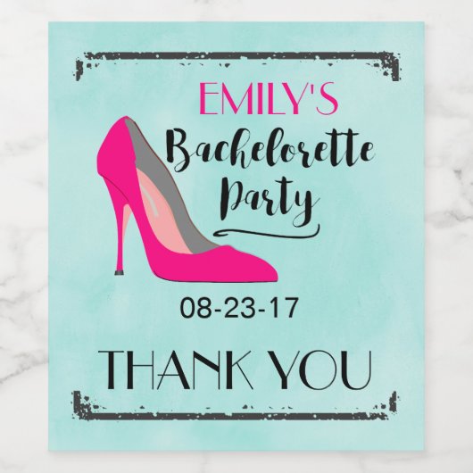 Hot Pink Stiletto High Hiel Bachelorette Party Wijn Etiket (Enkel label)