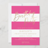 Hot Pink Stripe Goud Verjaardag Kaart (Voorkant)